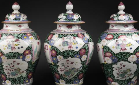 Set of three vases Rose Family. China, Qianlong period, XVIII century.